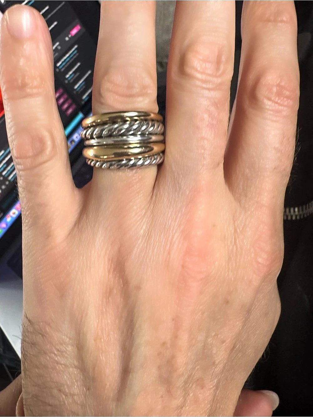David Yurman Crossover Five-Row Ring in Sterling Silver with 14K Yellow Gold - Picture 2 of 12